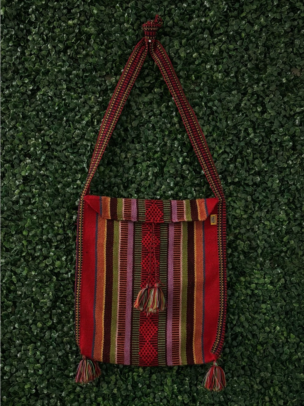 NWOT Handwoven Artisan Crossbody Bag Boho Striped Tassel Festival Ethnic